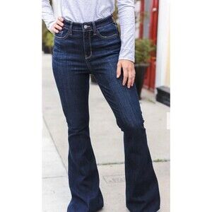 Judy Blue High Waist Flare Jeans Women’s Sz  1/25 Dark Wash Raw Hem Stretch NWT